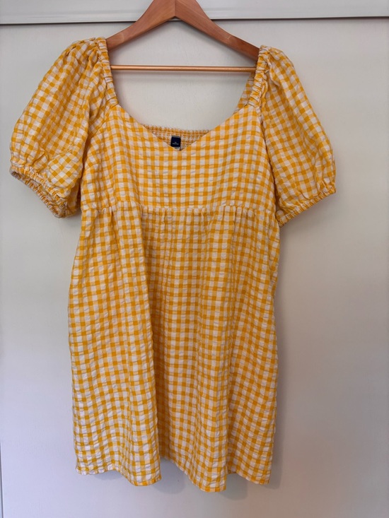 Cotton Yellow & White Puff Sleeve Babydoll Gingham Sundress Size XL Y2K Milkmaid - Picture 2 of 9